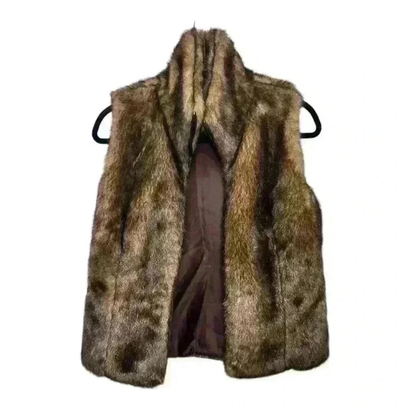 Express Y2K Faux Fur Zipper Front Glam Bohemian Outdoor Vest, S - Picture 3 of 5